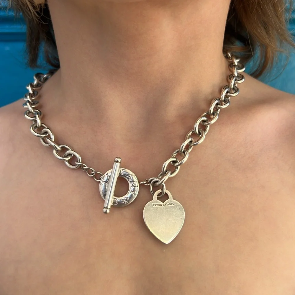 Tiffany & Co. Sterling Silver Heart Tag Toggle Chain Link Necklace. 💙 - Picture 17 of 17